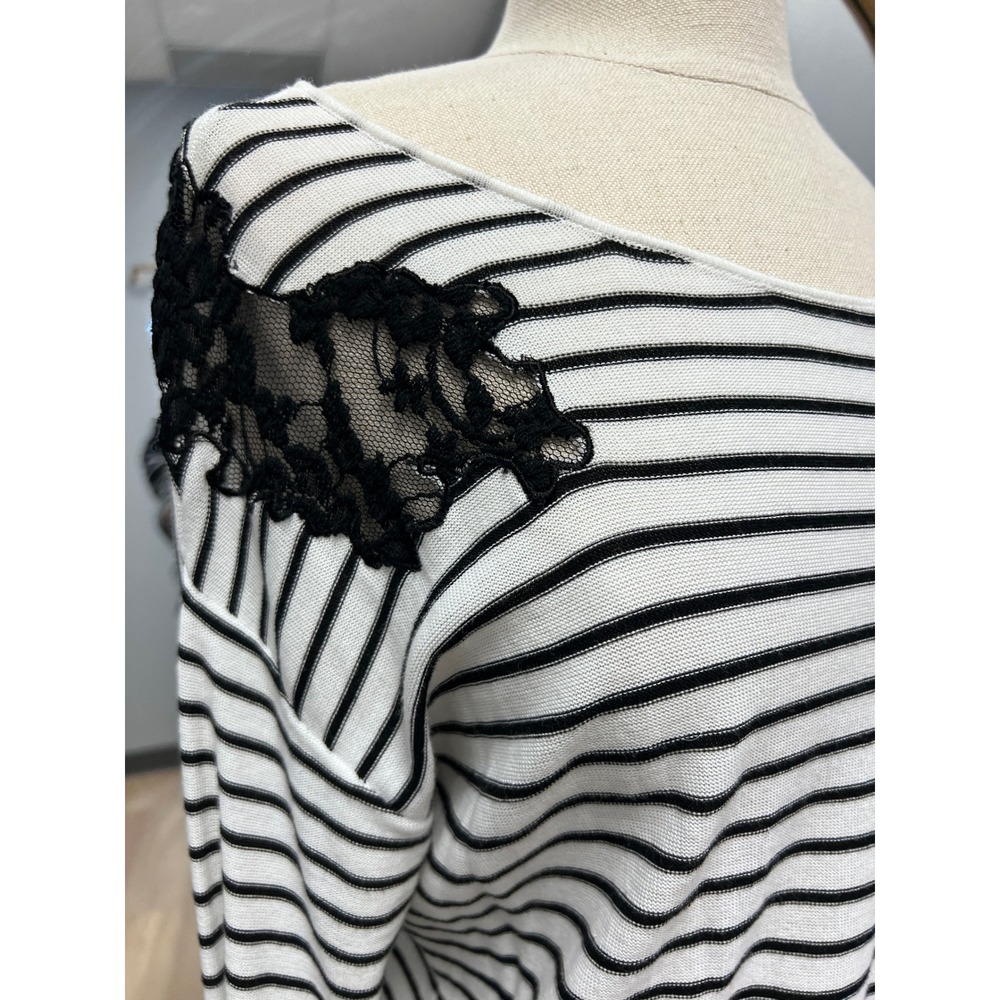 Elliott Lauren Sweater Women S White Black Excellent Lace Shoulder Tie Back Top - Picture 2 of 8